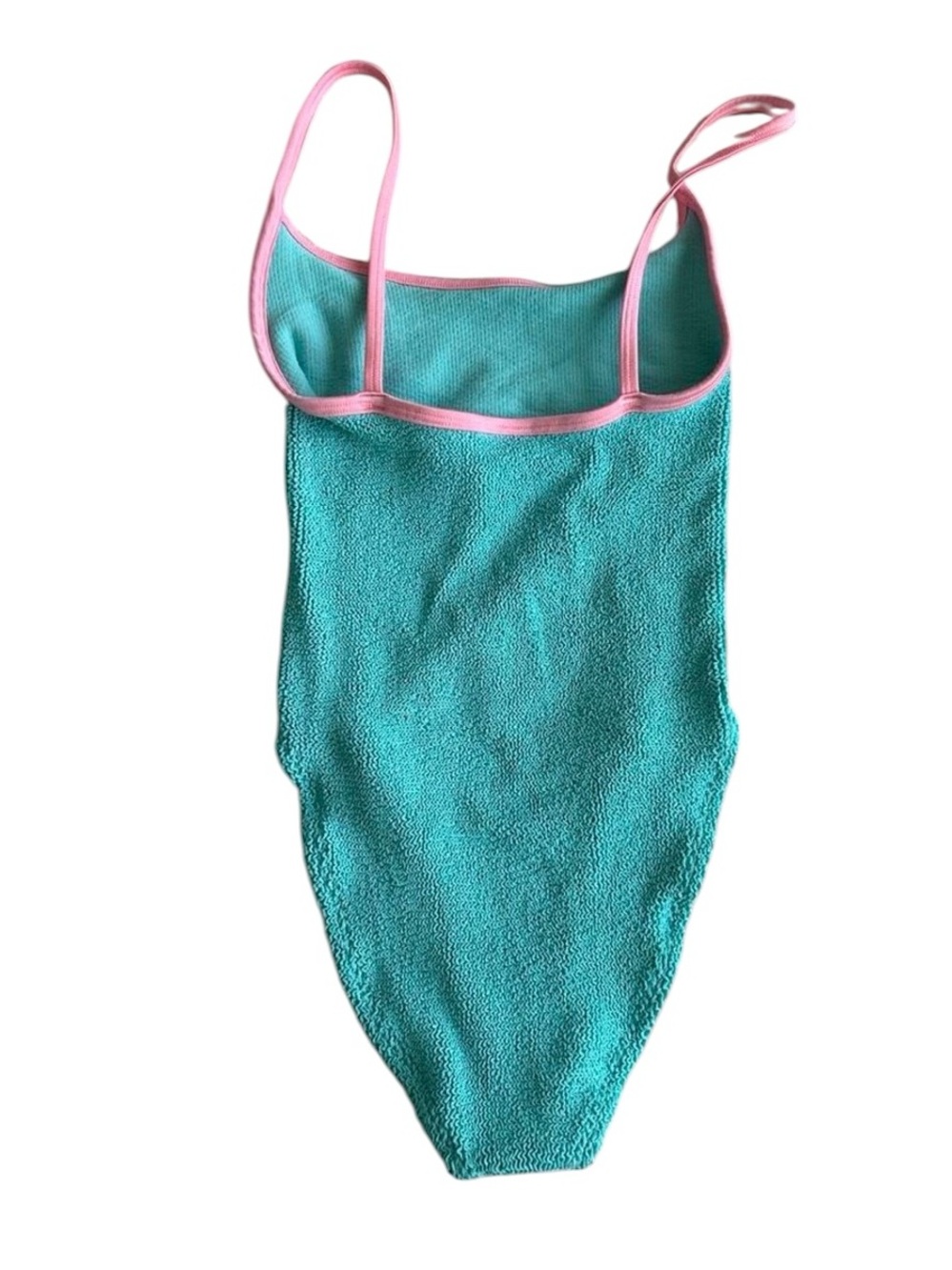 ❤️❤️ Hunza G Turquoise One-Piece Swimsuit with Pink Trim - Picture 8 of 8